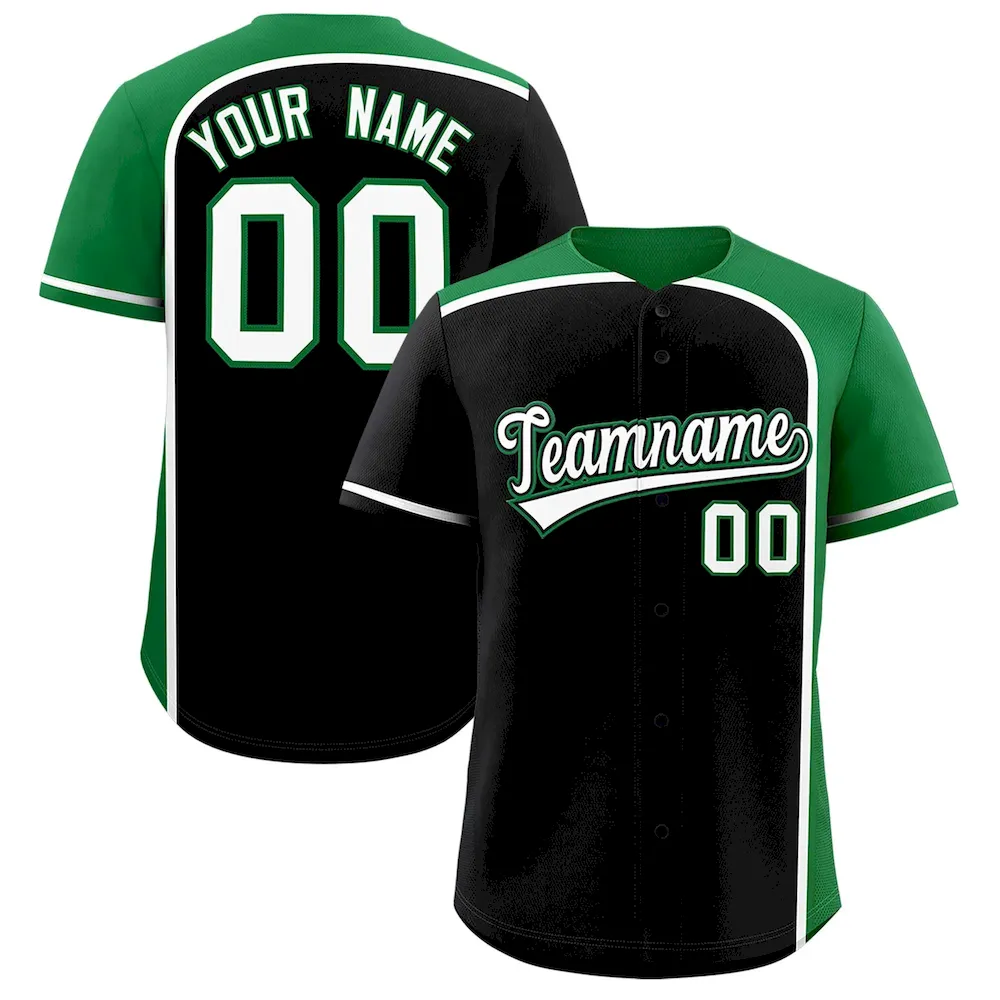 Custom Black Kelly Green Personalized Color Block Authentic Baseball jersey