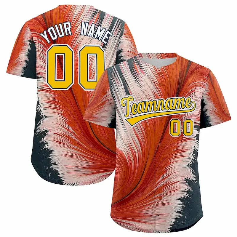 Custom Yellow Midnight Blue Fluid Feather Graffiti Pattern Authentic Baseball Jersey