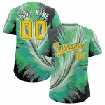 Custom Yellow Green Fluid Feather Graffiti Pattern Authentic Baseball Jersey