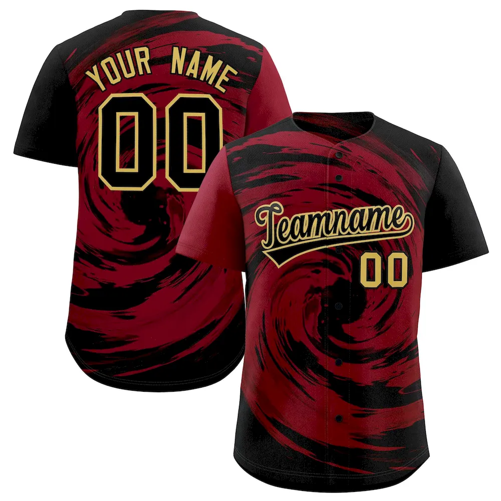 Custom Khaki Crimson Swirl Graffiti Pattern Authentic Baseball Jersey