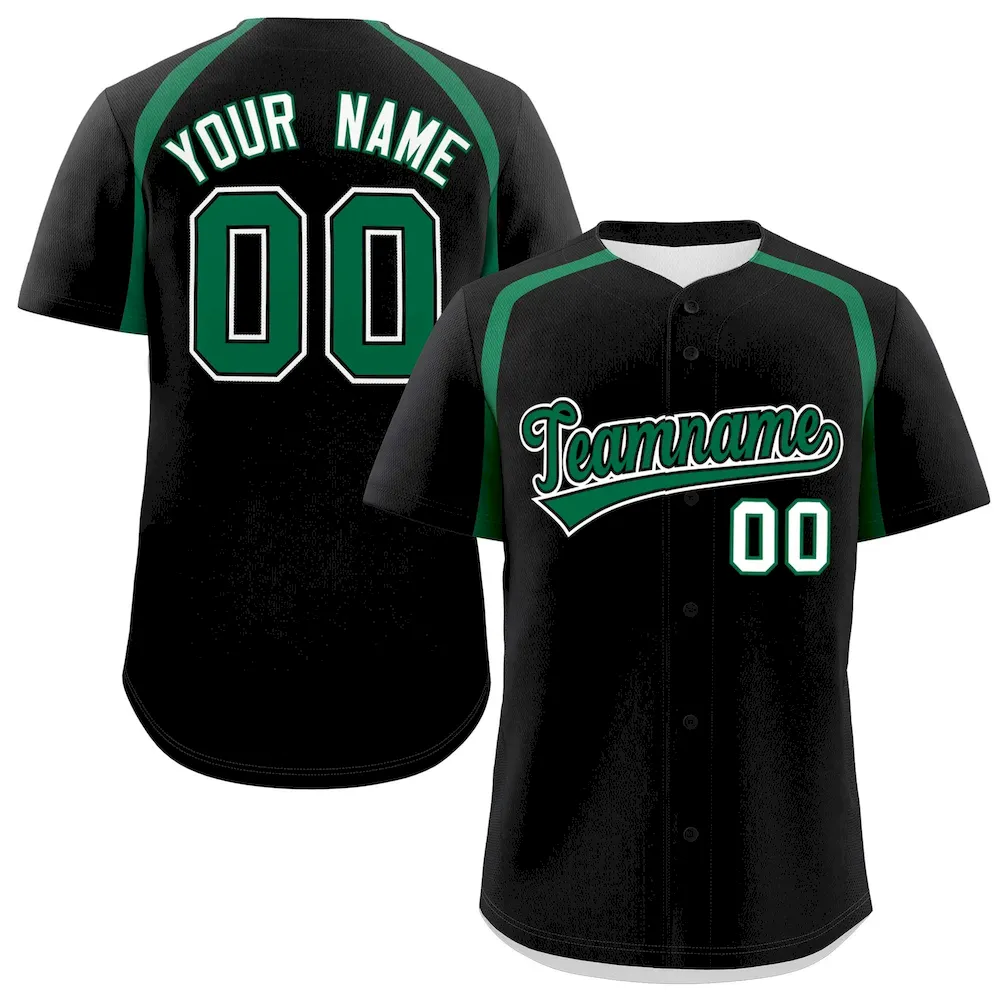 Custom Black Kelly Green Personalized Color Block Authentic Baseball Jersey