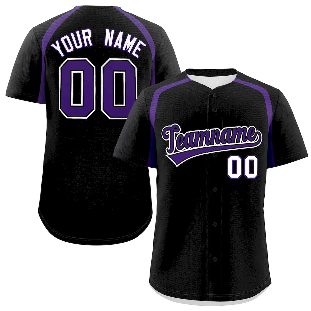 Custom Black Purple Personalized Color Block Authentic Baseball Jersey