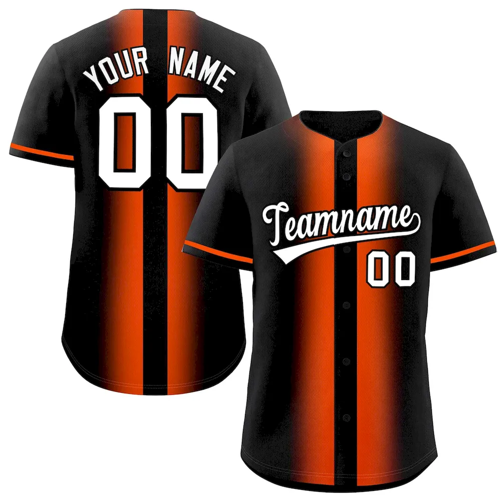 Custom Black Orange Lapel Gradient Fashion Authentic Baseball Jersey