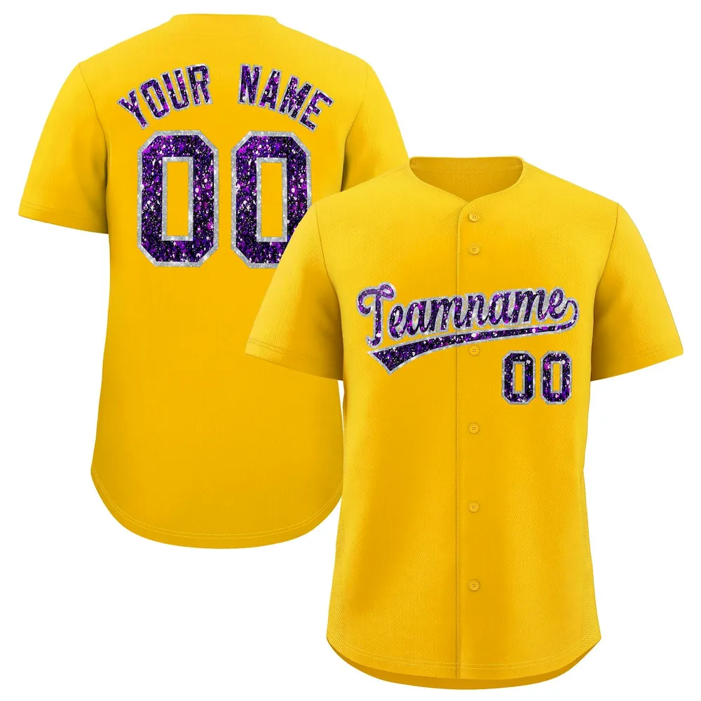 Custom Yellow Fine Sparkle Personalized Baseball Sports Uniform