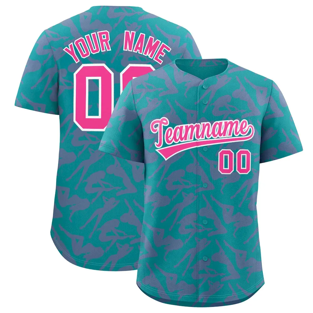 Custom Aqua Light Blue Playboy Graffiti Pattern Authentic Baseball Jersey