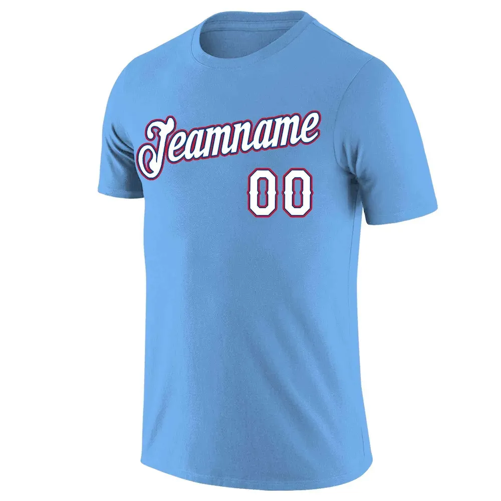 Custom Light Blue White-Navy Classic Style Crew neck T-Shirts Full Sublimated