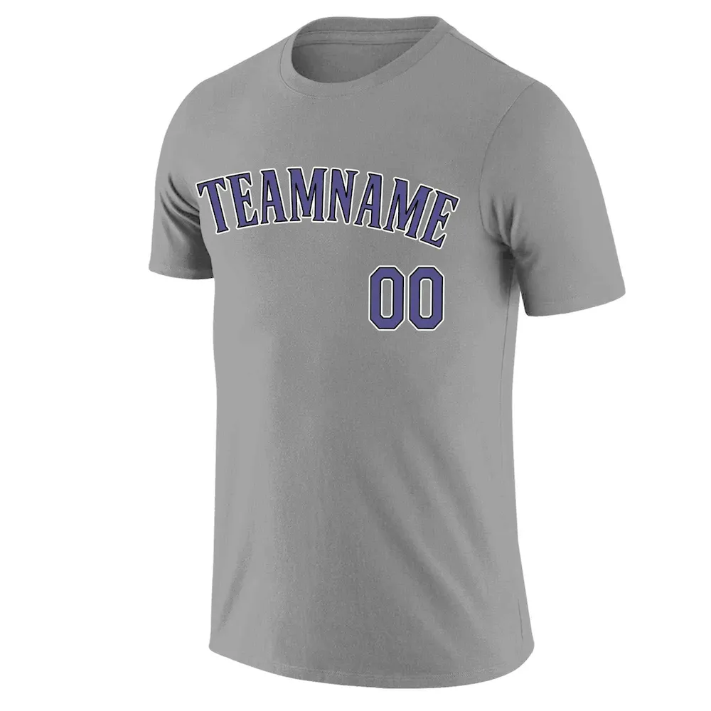 Custom Gray Purple-White Classic Style Crew neck T-Shirts Full Sublimated