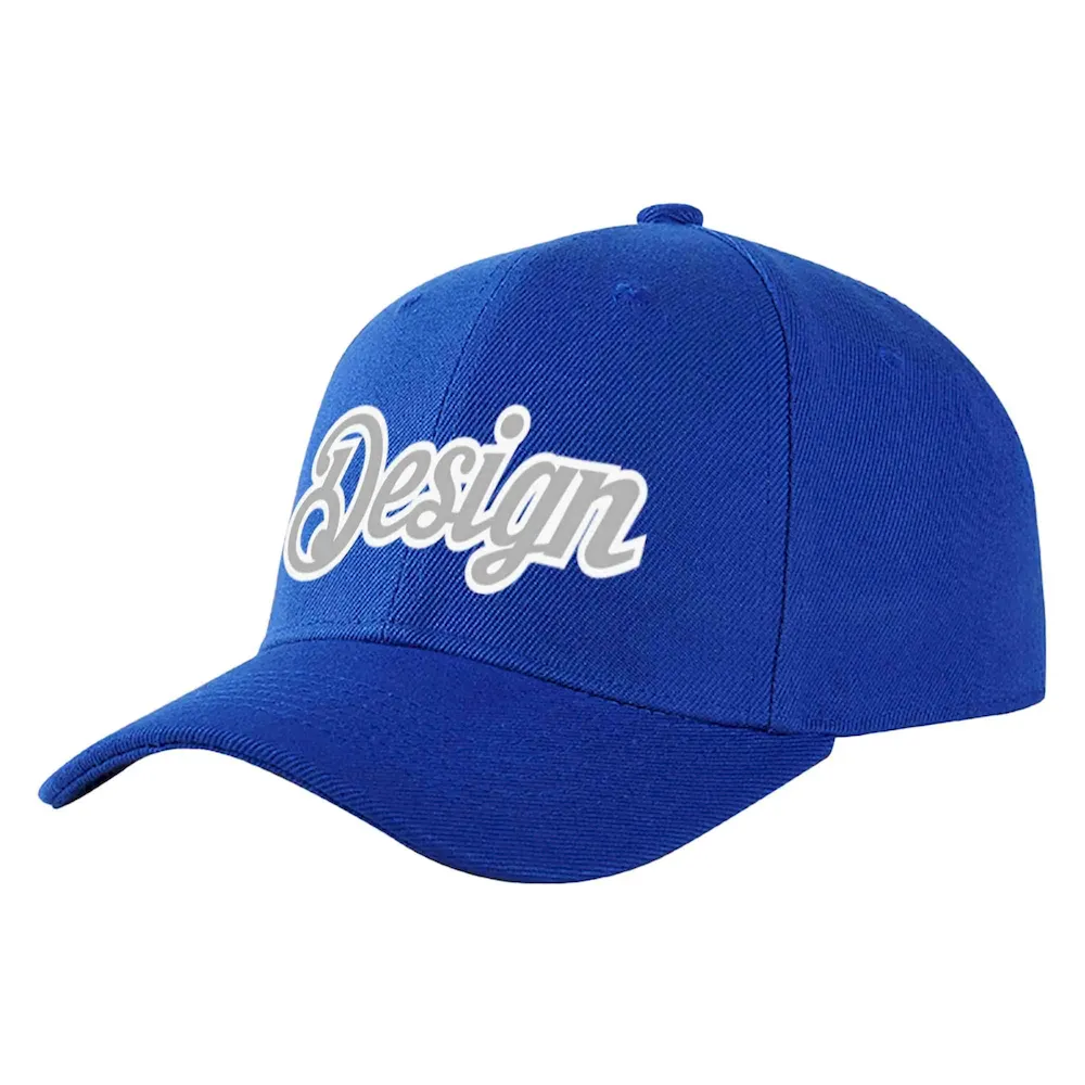 Custom Royal Gray-White Curved Eaves Sport Design Baseball Cap