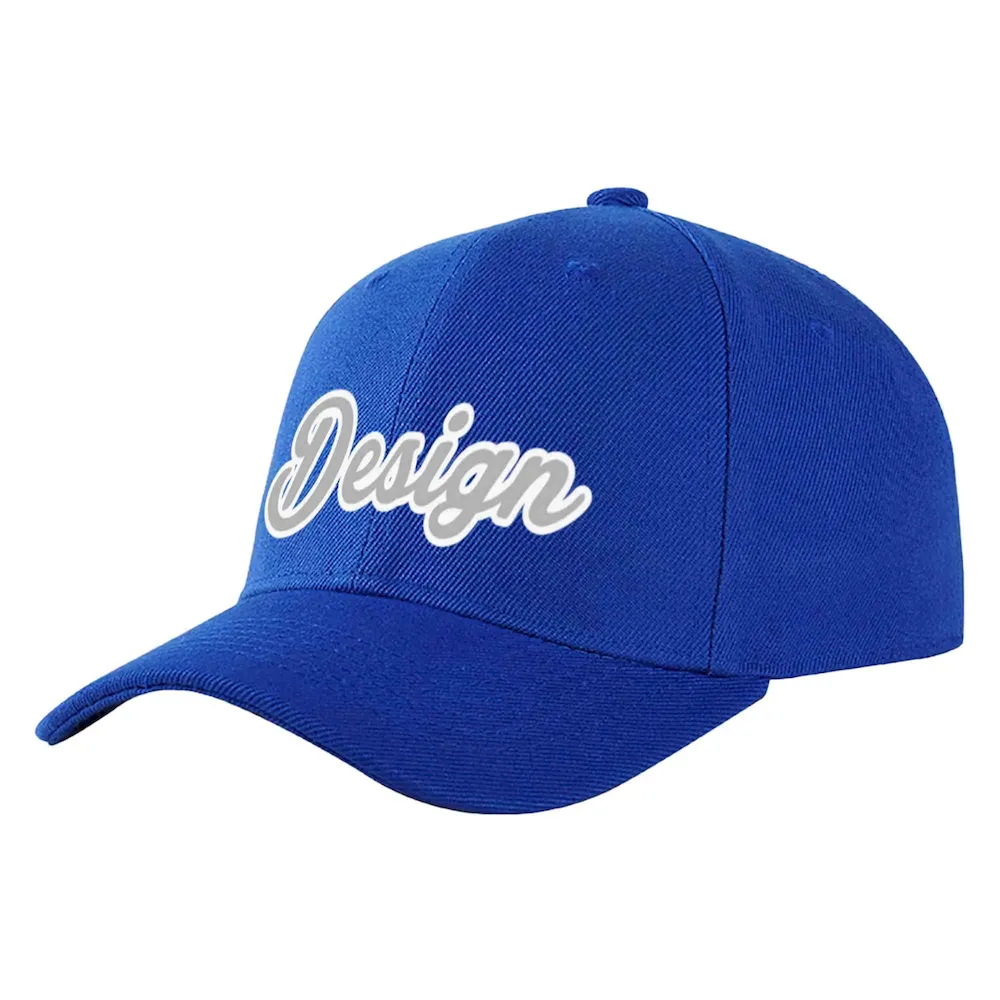 Custom Royal Gray-White Curved Eaves Sport Design Baseball Cap