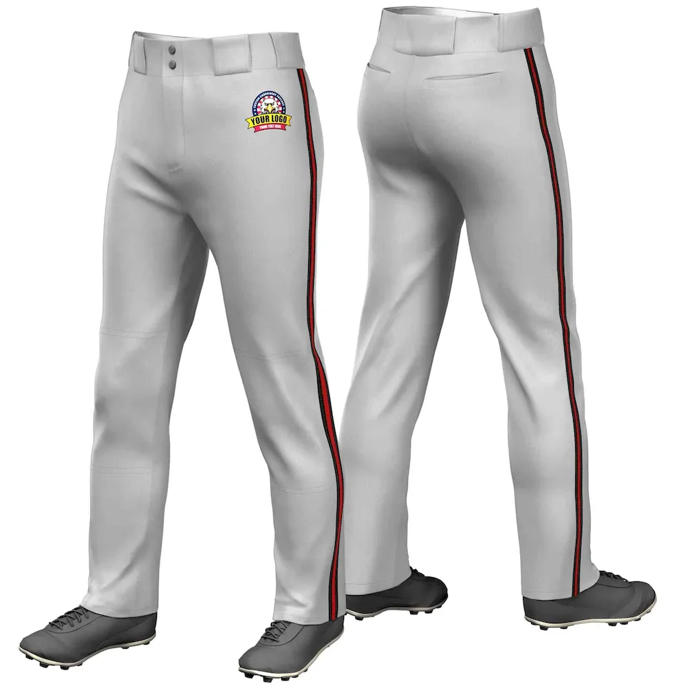 Custom Gray Black Red-Black Classic Fit Stretch Practice Loose-fit Baseball Pants