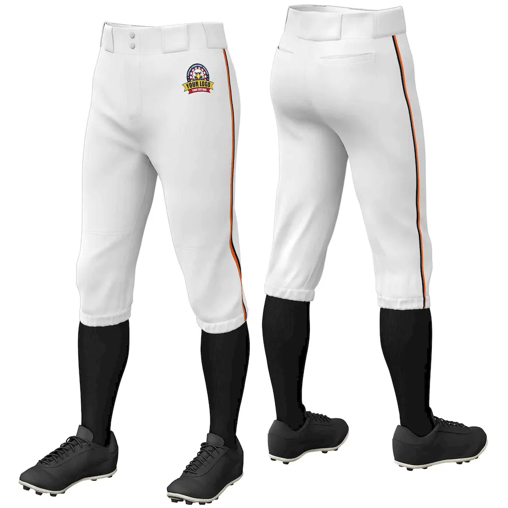 Custom White Orange-Black Classic Fit Stretch Practice Knickers Baseball Pants