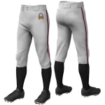 Custom Gray Red Black-Red Classic Fit Stretch Practice Knickers Baseball Pants