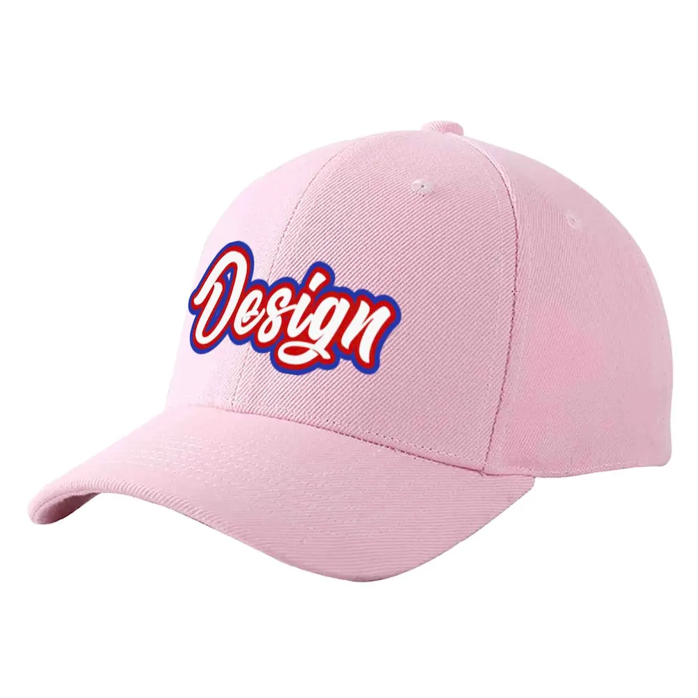 Custom Pink White-Red Curved Eaves Sport Design Baseball Cap