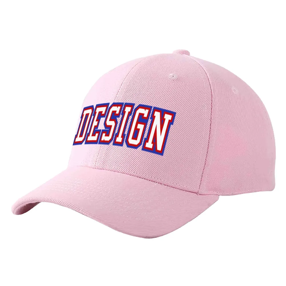 Custom Pink White-Red Curved Eaves Sport Design Baseball Cap