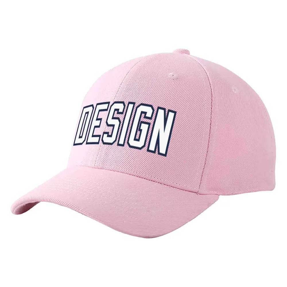 Custom Pink White-Navy Curved Eaves Sport Design Baseball Cap