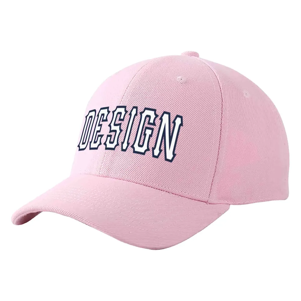 Custom Pink White-Navy Curved Eaves Sport Design Baseball Cap