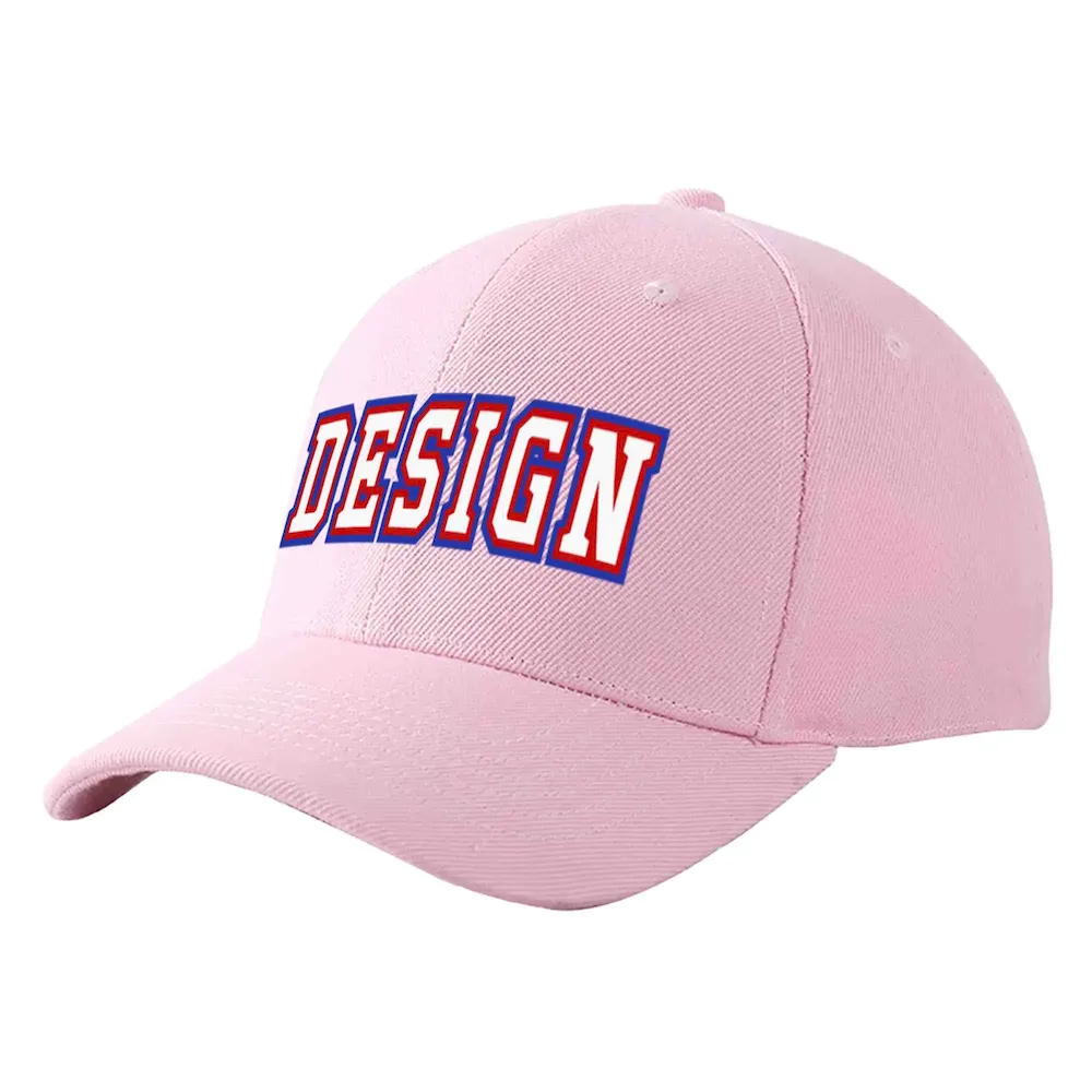 Custom Pink White-Red Curved Eaves Sport Design Baseball Cap