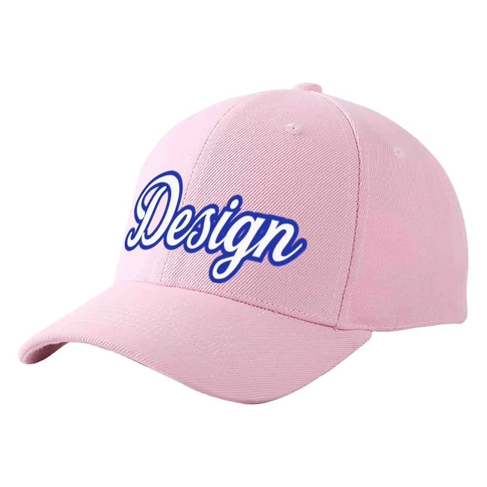 Custom Pink White-Royal Curved Eaves Sport Design Baseball Cap