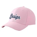 Custom Pink Navy-White Curved Eaves Sport Design Baseball Cap