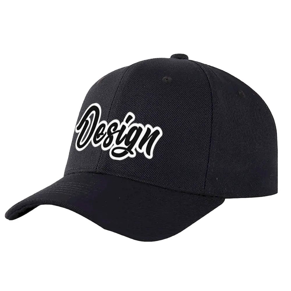 Custom Black Black-Gold Curved Eaves Sport Design Baseball Cap