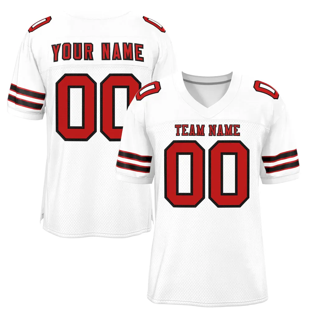 Custom White Red-Black Classic Style Mesh Authentic Football Jersey