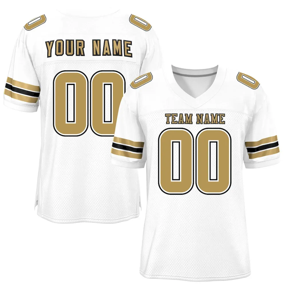 Custom White Old Gold-Black Classic Style Mesh Authentic Football Jersey