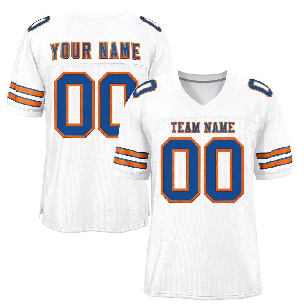 Custom White Blue-Orange Classic Style Mesh Authentic Football Jersey