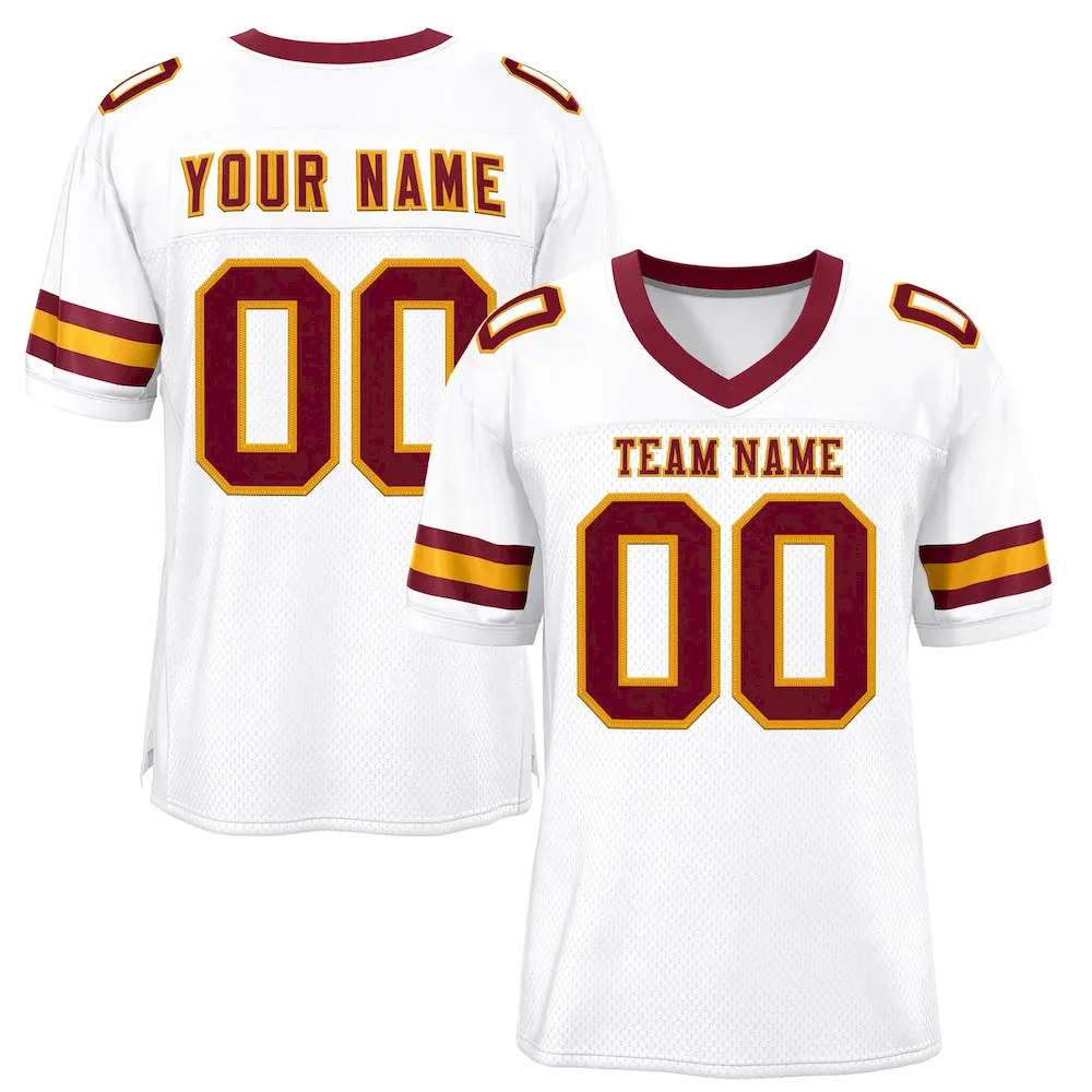 Custom White Navy-Old Gold Classic Style Mesh Authentic Football Jersey