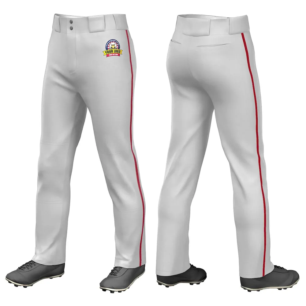 Custom Gray Red Classic Fit Stretch Practice Loose-fit Baseball Pants