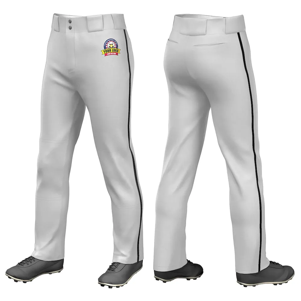 Custom Gray Black Classic Fit Stretch Practice Loose-fit Baseball Pants