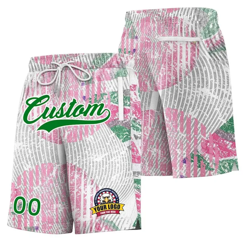 Custom Pink Green-White Font Personalized Graffiti Pattern Shorts