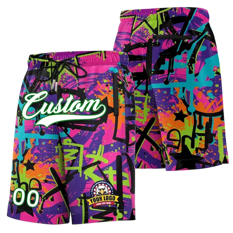 Custom Black White Font Personalized Graffiti Pattern Shorts