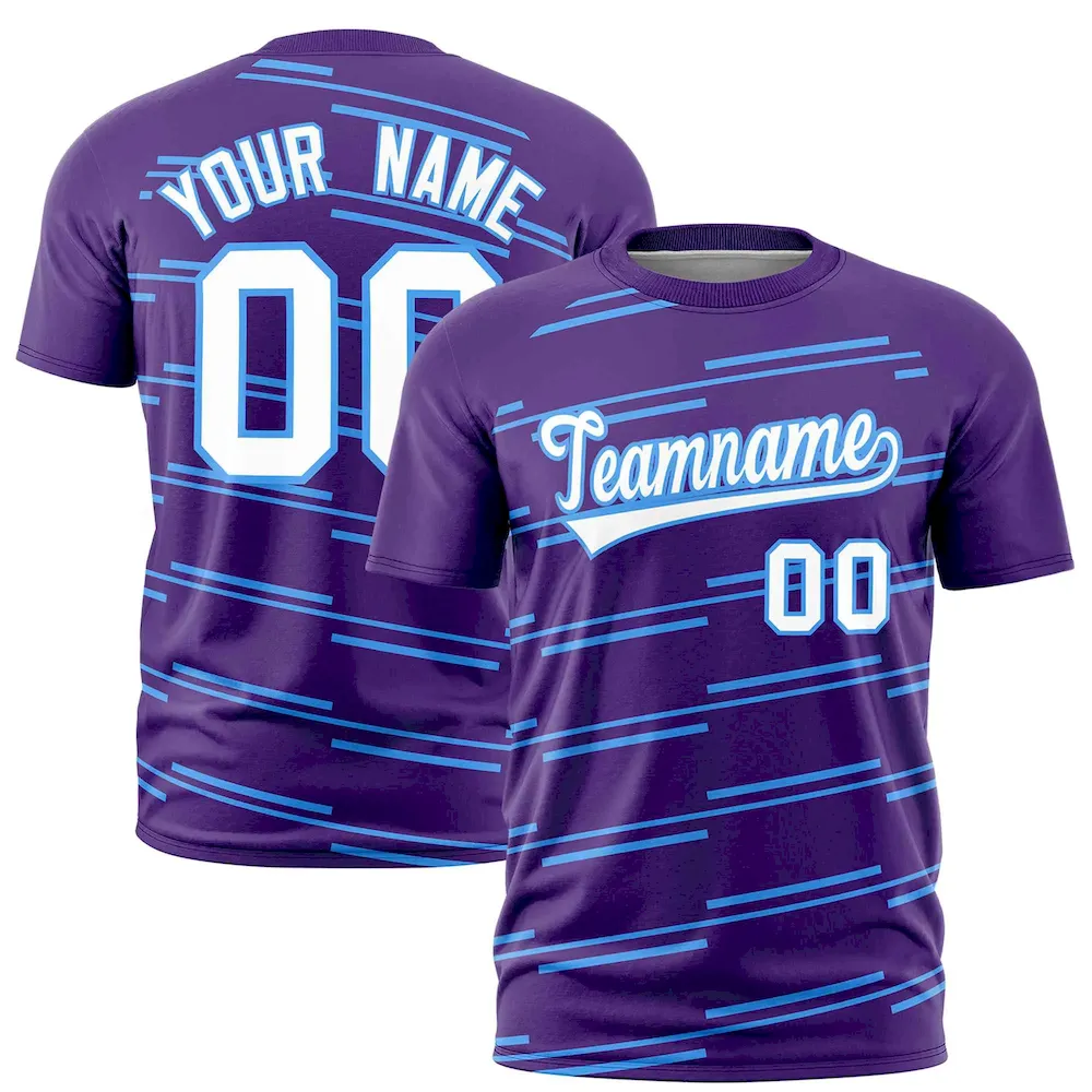 Custom Purple Powder Blue Personalized Slanting Line Graffiti Pattern Performance T-Shirt