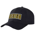 Custom Black Gold-Black Curved Eaves Sport Design Baseball Cap