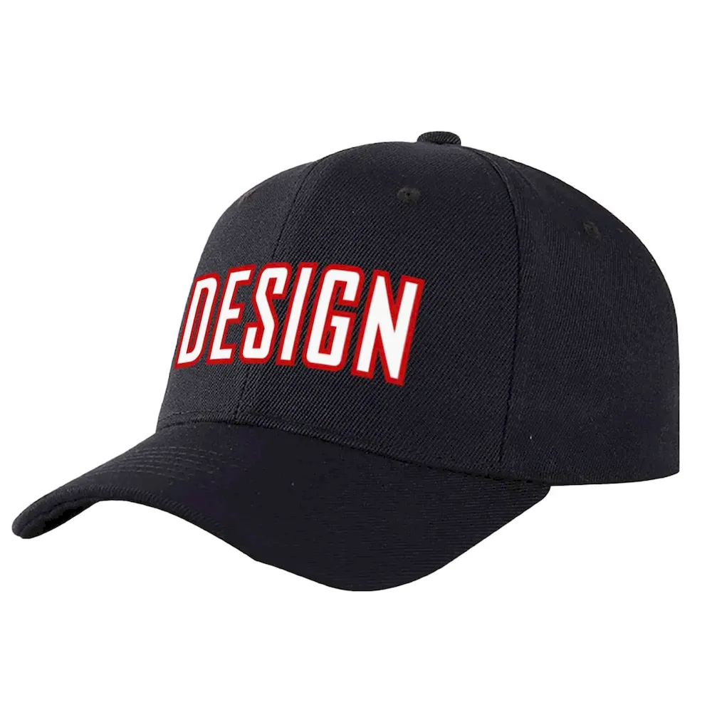 Custom Black White-Red Curved Eaves Sport Design Baseball Cap