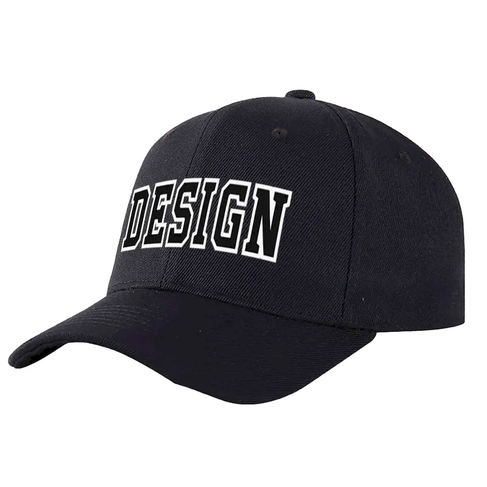 Custom Black Black-White Curved Eaves Sport Design Baseball Cap