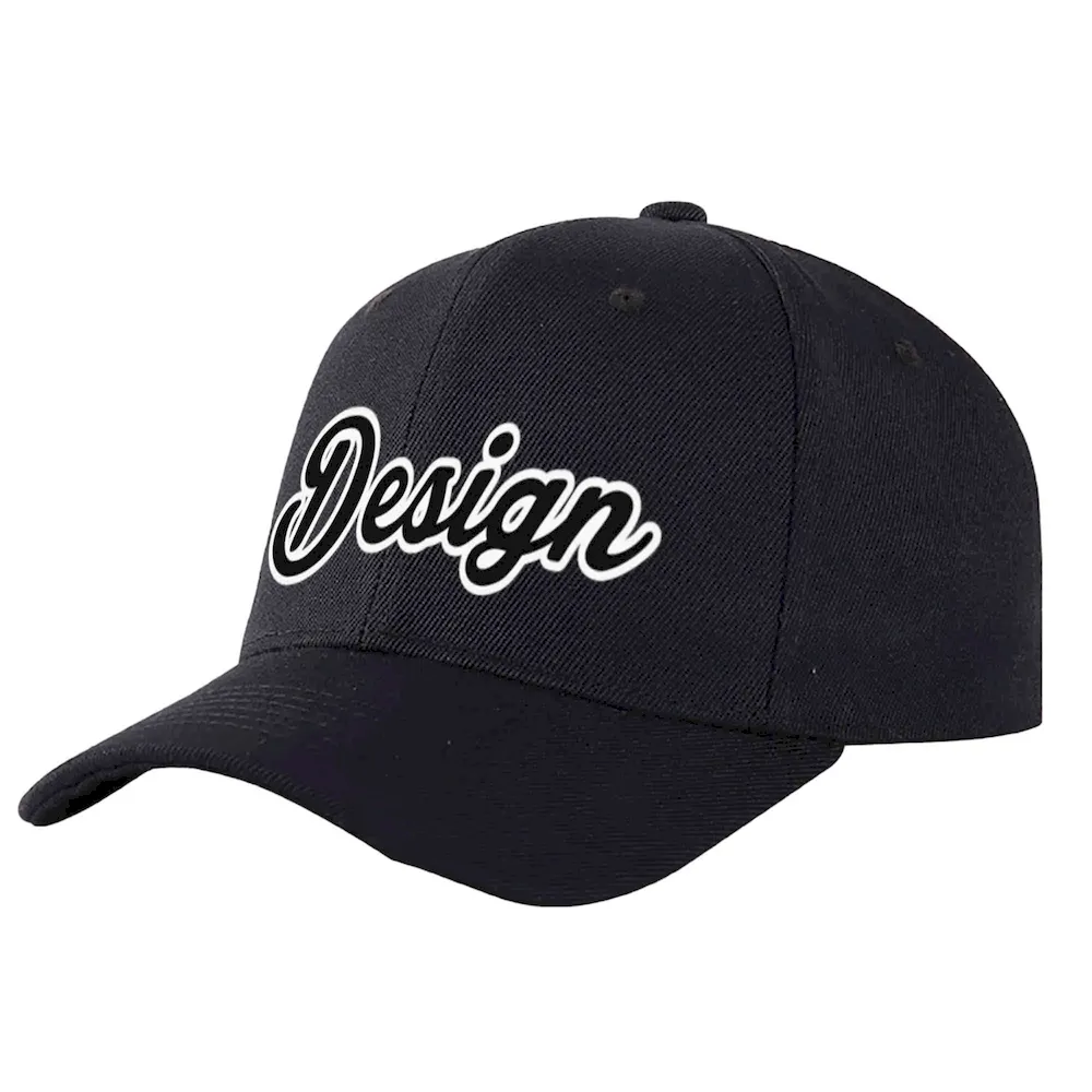 Custom Black Black-White Curved Eaves Sport Design Baseball Cap