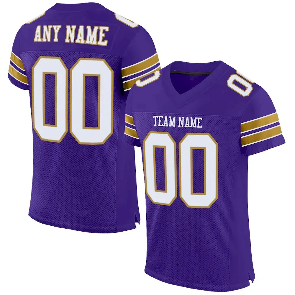 Custom Purple White-Old Gold Classic Style Mesh Authentic Football Jersey