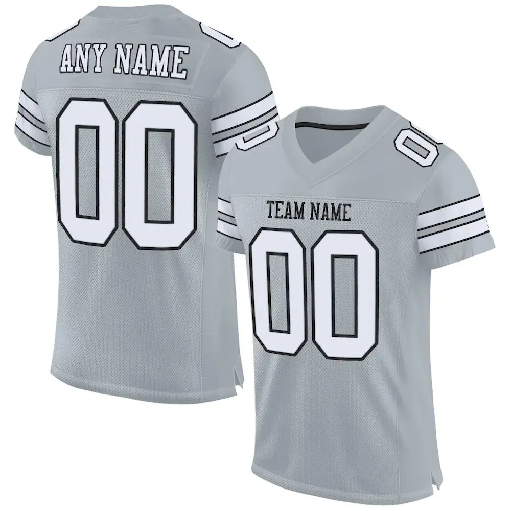 Custom Silver White-Black Classic Style Mesh Authentic Football Jersey