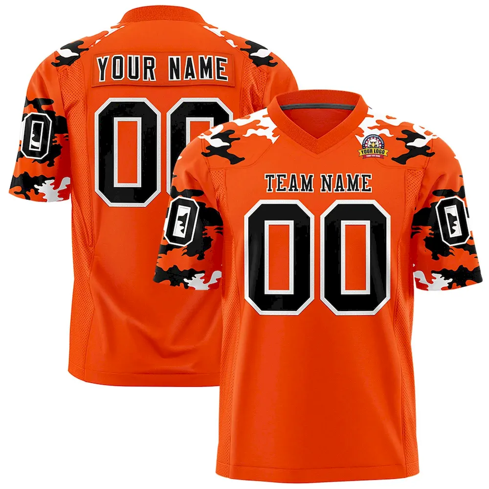 Custom Orange Black-White Personalized Camo Authentic Football Jersey
