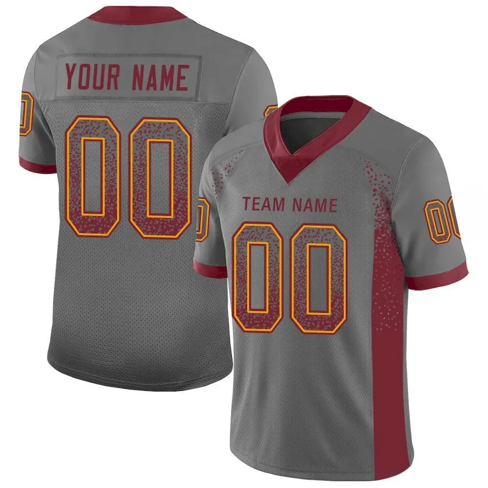 Custom Gray Burgundy-Gold Drift Fashion Mesh Authentic Football Jersey