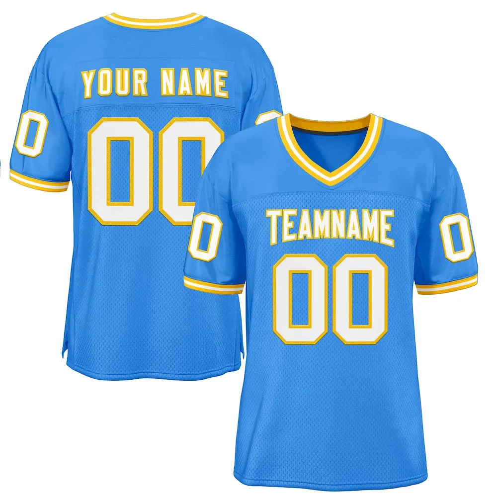 Custom Powder Blue White-Red Classic Style Authentic Football Jersey