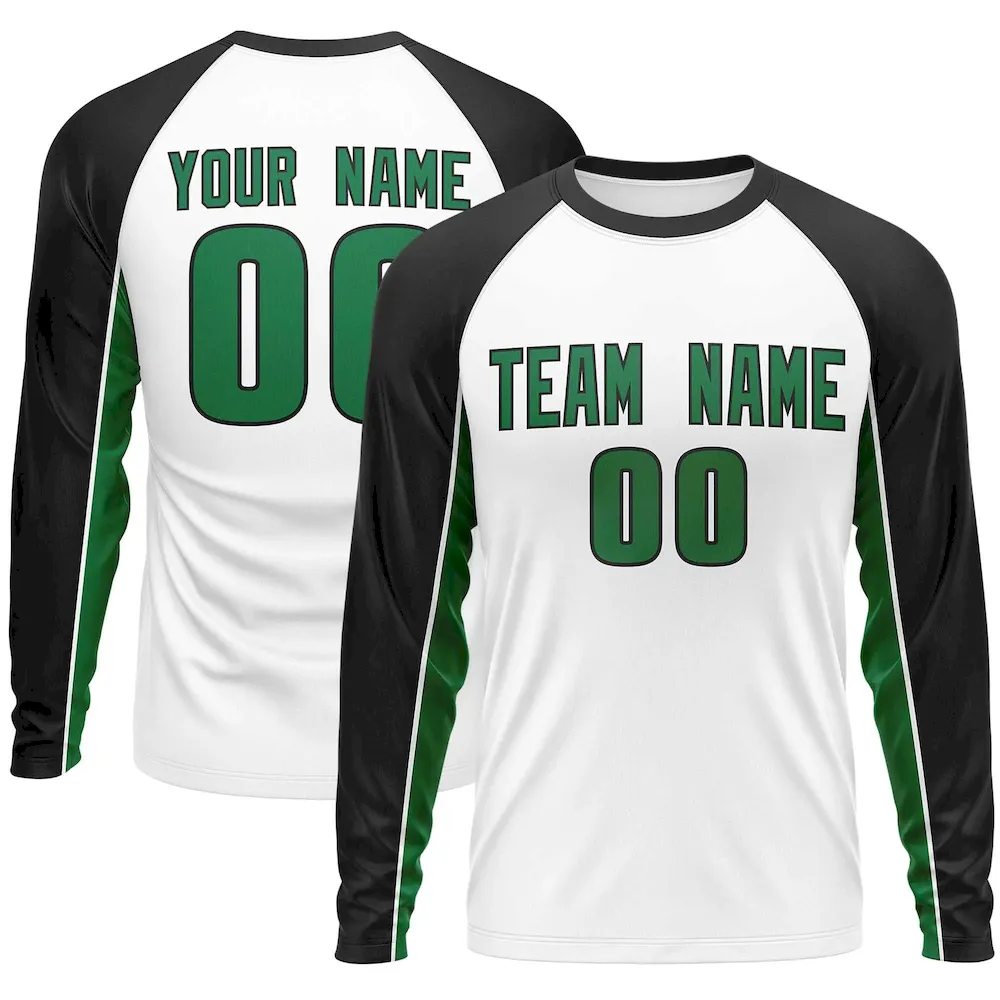 Custom Kelly Green Black Crew Neck Raglan Long Sleeve Performance T-Shirt