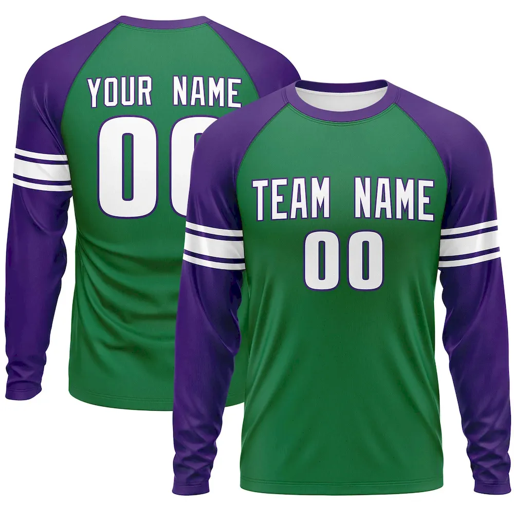 Custom White Purple Gray Crew Neck Personalized Raglan Long Sleeve Performance T-shirt