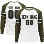 Custom White Olive Old Gold Crew Neck Personalized Raglan Long Sleeve Performance T-shirt