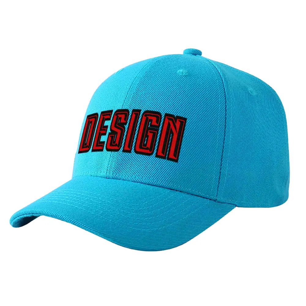 Custom Aqua Gold-Navy Curved Eaves Sport Design Baseball Cap