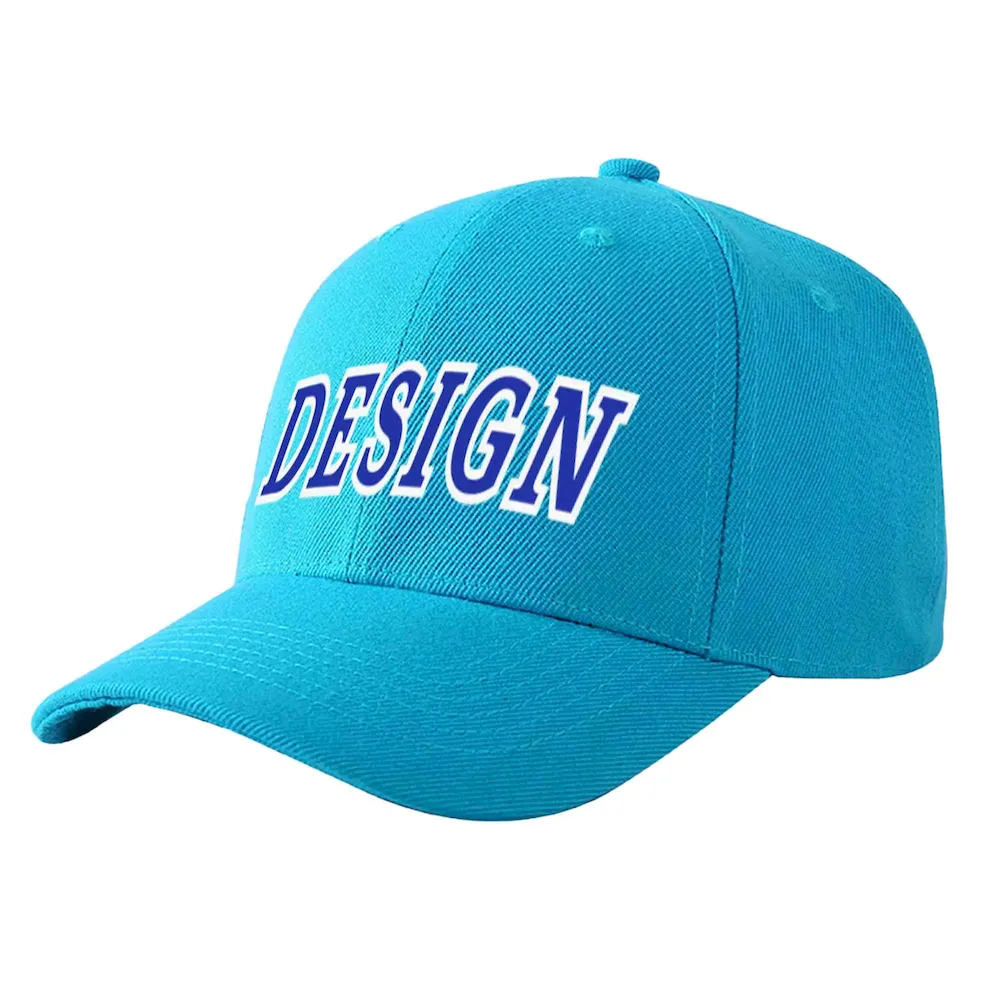 Custom Aqua Royal-White Curved Eaves Sport Design Baseball Cap