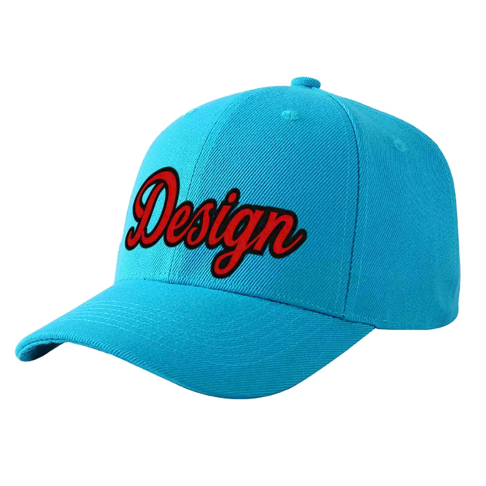 Custom Aqua Red-Black Curved Eaves Sport Design Baseball Cap