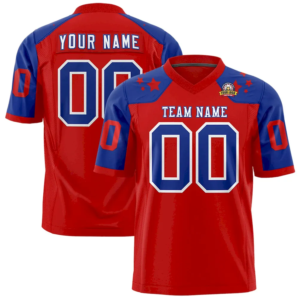 Custom Royal Orange Personalized Shoulder Star Pattern Authentic Football Jersey