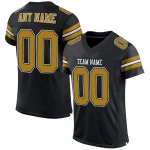 Custom Black Old Gold-White Classic Style Mesh Authentic Football Jersey